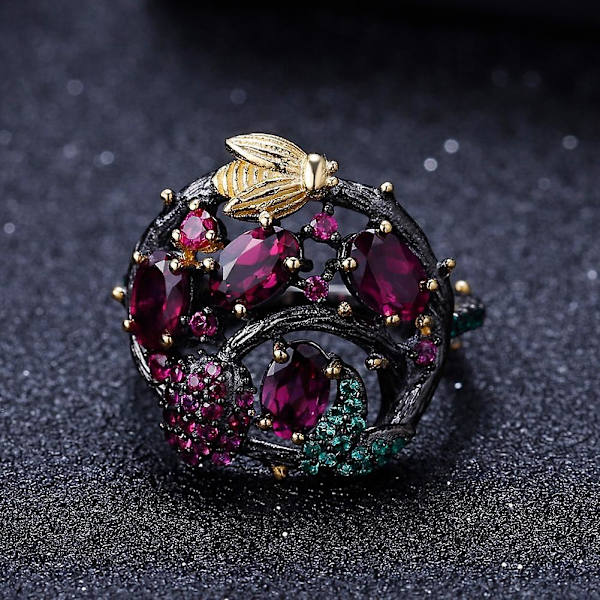 Gothic Faux Ruby Tree Branch Bee Kvinder Finger Ring Party Banket Smykker Gave US 9