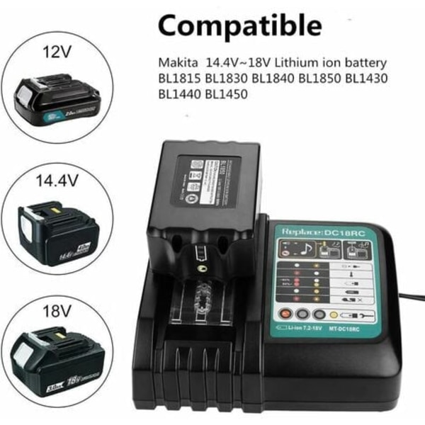 3A DC18RC erstatnings Li-Ion oplader til Makita 14,4V~18V BL1830 BL1840 BL1850 BL1815 BL1430 LXT400 EU lynoplader