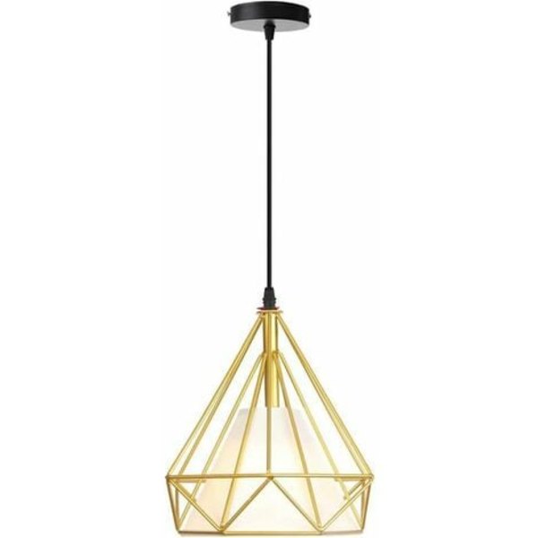 Vintage taklampa ljuskrona retro metallbur taklampa E27 diamantformad taklampa med tygskärm