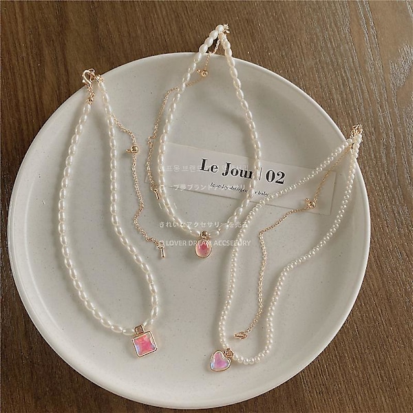 Halskjede Pearl Heart Stud Choker motesmykker Ac1237