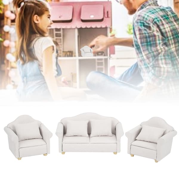 3 stk. 1:12 Mini Dukkehus Rutete Sofapute Sett Hvit Rom Møbel Leke Tilbehør