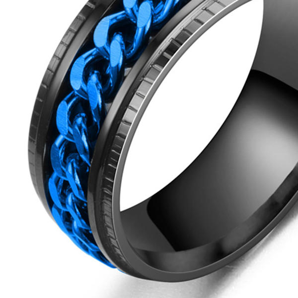 Män Ring Enkel Högpolerad Mode Smycken Roterande Kedja Inlagd Finger Ring För Fest Blue US 6