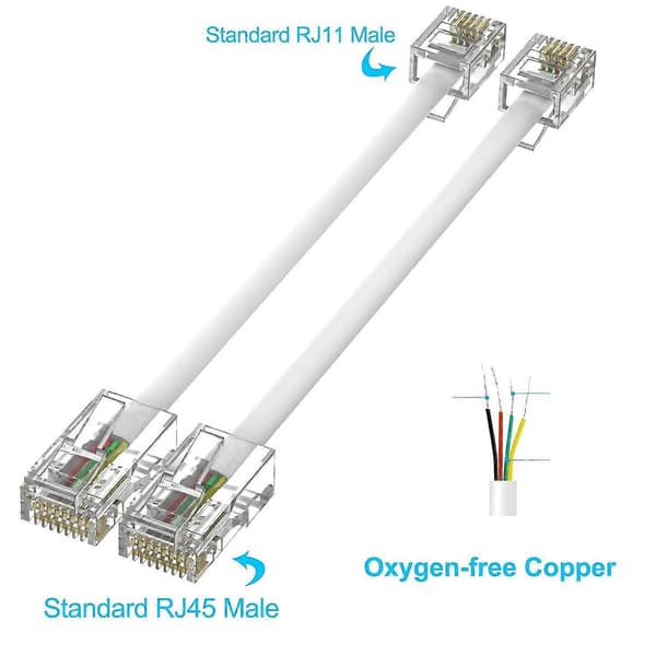 Telefonstik til Ethernet-kabeladapter, RJ45 8P8C hun til RJ11 6P4C han til fastnettelefontjeneste (2-pak)