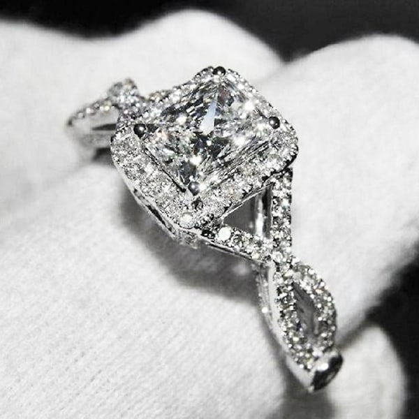 Luksus kvinner Princess Cut Cubic Zirconia bryllup forlovelsesring smykker gave US 6