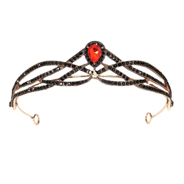 Brudekrone Hodeplagg Halvsirkel Luksuslegering Rhinestone Innlagt pannebånd for kvinnelig bryllup Ancient Gold   Red Diamond
