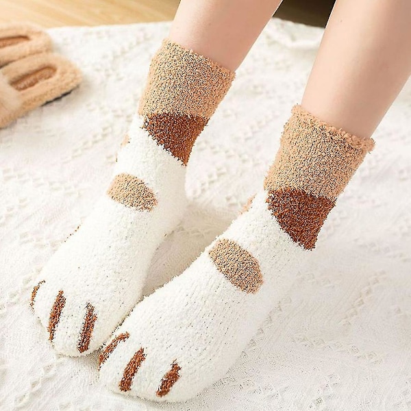 Kvinnor Varm Rolig Fluffig Cat Paw Mjuk Säng Tofflor Strumpor Yellow Dot