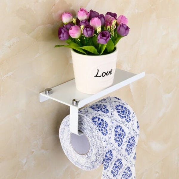 Toiletrulleholder, selvklæbende toiletpapirholder, papirdispenser med hylde, rustfrit stål, sølv