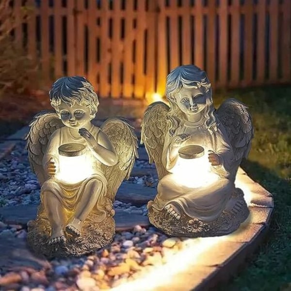 Angel Fairy Statuette Med Solar Light, Hage Resin Angel Figurines Ornament Angel Decoration For Lawn Cemetery Memorial