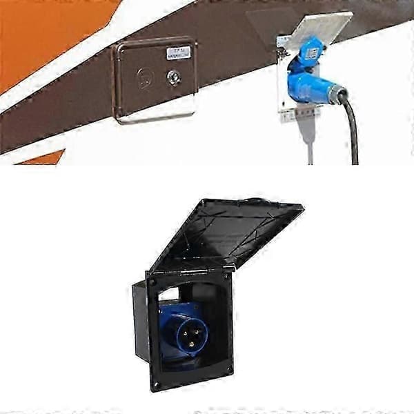 Vattentätt 16A husbilsuttag med infällt externt uttag -XN Black socket
