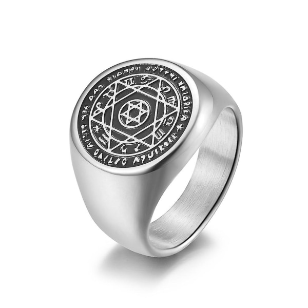 Hexagram de sju ringarnas sigill rostfritt stål Solomon sigill Ring Finger Lucky Men Him Smycken Silver