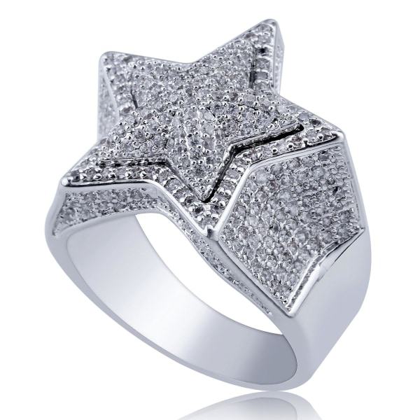 Hip Hop Femstjärniga Ringar För Män Kvinnor Guld Silver Färg Iced Out Cubic Zircon Storlek 7-11 Charm Ring Bling Smycken Present Gold