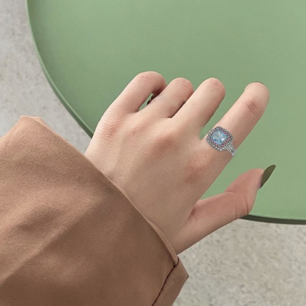 Kvinner Ring Square Cubic Zirconia smykker Shining Rhinestones Finger Ring For Wedding Green US 7