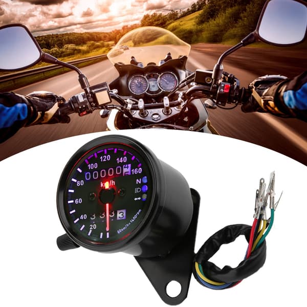 Universal Motorcykel LED Baggrundslys Dobbelt Odometer Speedometer Måler DC 12V