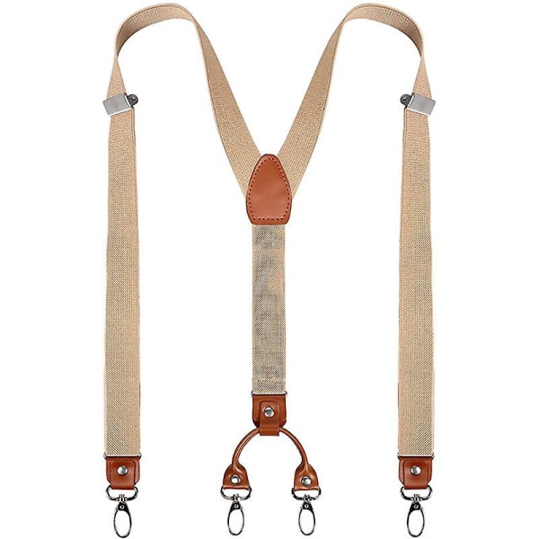 Herr Y-back 4 metallklämmor elastiska breda hängslen perfekt för både casual och formella $justerbara elastiska hängslen för män och kvinnor Beige