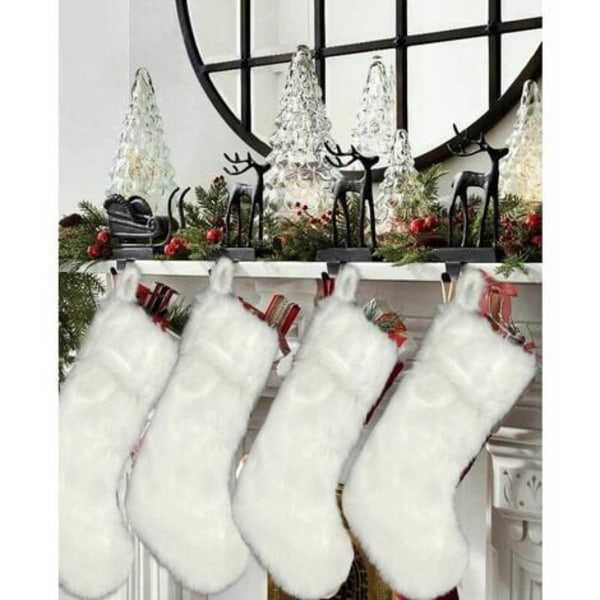 Pack 18 tum snövit julstrumpa fuskpäls julstrumpa hängande prydnader Godis presentpåsar för juldekoration