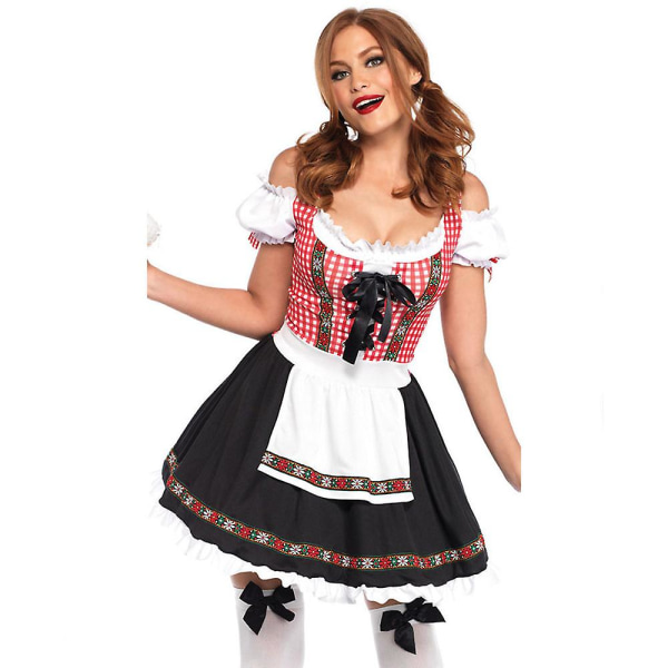 Plaid Dirndl kostume Karneval Oktoberfest Tavern Wench Servitrice Maid Bar Outfit Cosplay Halloween Fancy festkjole XL