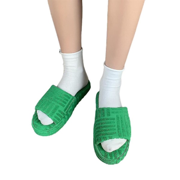 Naisten Talvi Lämmin Fluff Slip On Tossut Litteät Sliders Kengät Green 39