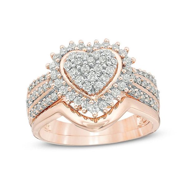Mode Kvinnor Cubic Zirconia Inlagd Hjärta Finger Ring Bröllopsfest Smycken Present Golden US 9