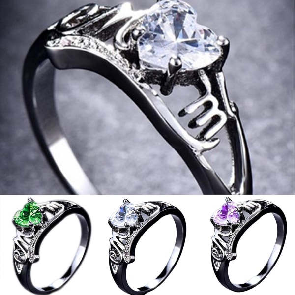 Kvinder Ring Kærlighed Hjerte Elektrobelagt Cubic Zirconia Hjerte Form Finger Ring smykker til forlovelse White US 6