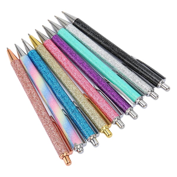 9 stk. Sort Glitter Kuglepen Metalspids Glat Skrivning Refill Lommeklips til Skole Kontor Forretning