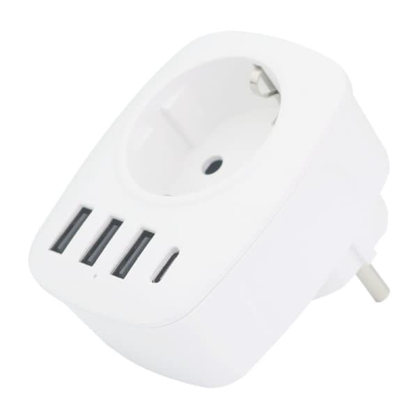 1 3 Multi-netværks USB-stik, multi-stik USB-oplader med AC-udgang, USB C og USB-porte, stikkontakt kompatibel iPhone/iPad, ideel til hjemmet