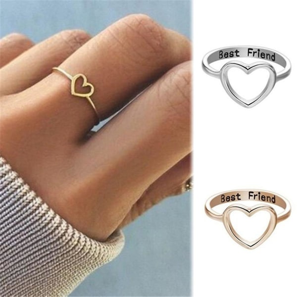 Dammode Bästa vän Hollow Heart Finger Ring Party Smycken Accessoar Present Silver Us7