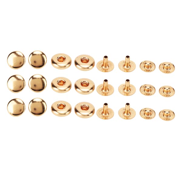 200-set tryckknappar 8mm stark koppar utsökt glans allmänt använda läderknappar för kläder, väskor, läder, guld