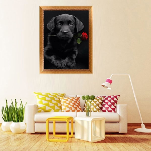 Gör-det-själv 5D- diamond painting, målning efter siffror, DIY 5D diamond painting Labrador och ros, strassbroderi, korsstygn, utsmyckningar, konst, hantverk, ca.