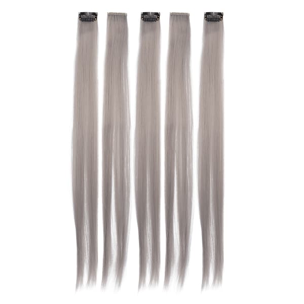 5 stk. Lige Hår Clips 55 cm Lysegrå Hår Extensions til Cosplay Fest