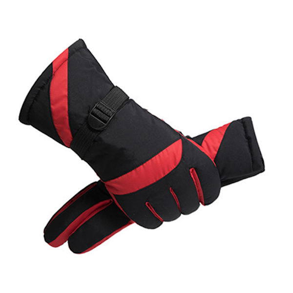 Vinterskihandsker til voksne Vindtætte Vandtætte Anti-Kold Skridsikre Plus Velvet Termisk Isolering Warm Touch Armbånd Ridehandsker Sort Rød