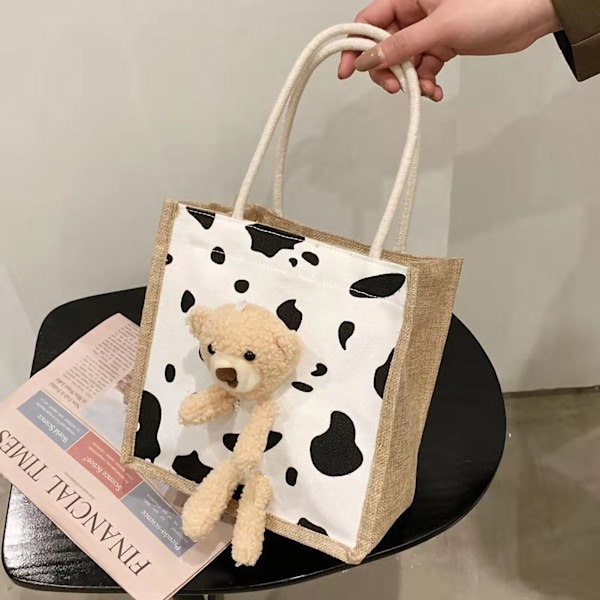 Söt Multifunktionell Björn Canvas Tote Bag för Kvinnor och Flickor - Perfekt för Utomhusaktiviteter och Picknickar - Vit #1