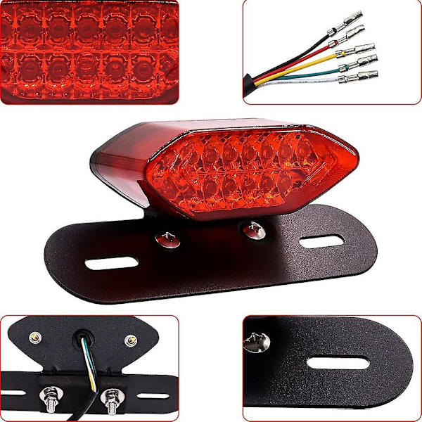 Motorsykkel LED-baklys, motorsykkelblinklys bakre bremselys Nummerskiltlampe 12v