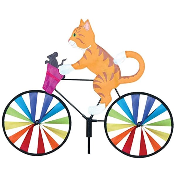 Gul katt tredimensionell tecknad cykel väderkvarn trädgård dekoration utan korg