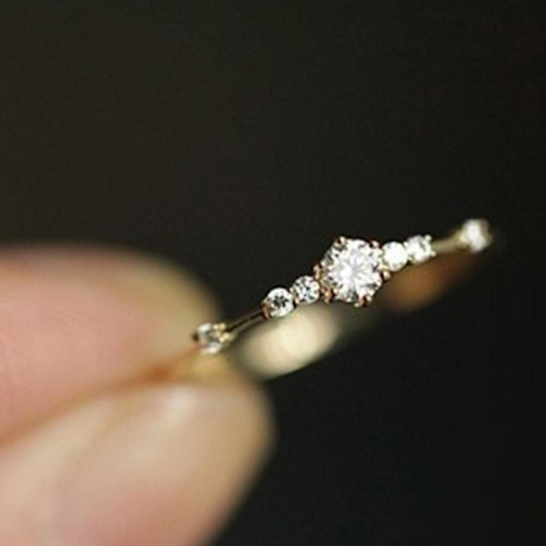 Dammode Rhinestone Inläggningar Bröllop Engagemang Finger Ring Smycken Present Silver Us10