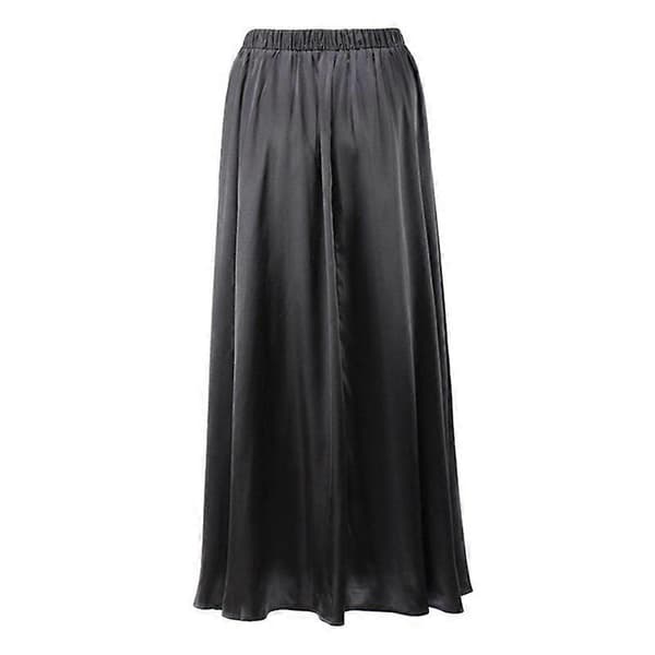 Dam Vår Sommar Kjol Silke Elegant Hög Midja Cocktailparty Bröllop Sjöjungfru Fåll Satin Maxikjolar BLACK S