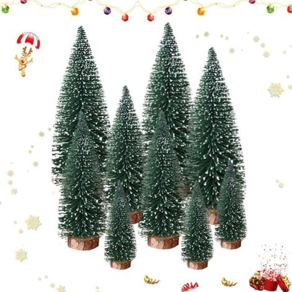 minitre, søtt juletre, kunstig juletre, mini juletre, miniatyr dekorasjon, 9 stk miniatyr dekorasjon