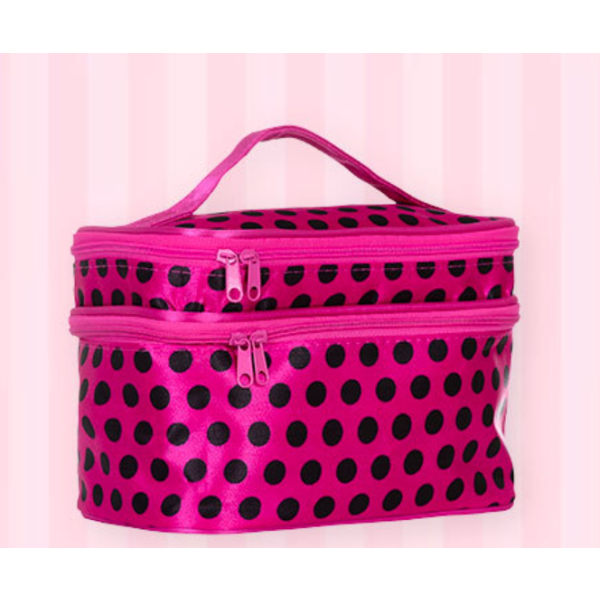 Polka Dot Tote kosmetikkveske Dobbeltlags dobbel glidelåsoppbevaring med speil Dame kosmetikkveske Mei B