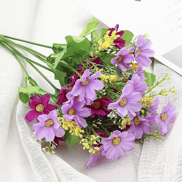 kunstig Daisy Flower Bunch Bryllup Hjem Grav Bukett Pink Purple 2PCS