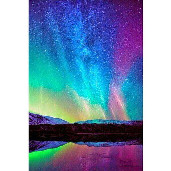 5D- diamond painting efter siffror Kit för vuxna Aurora fullborrdiamant för väggdekor i hemmet, 30 * 40 cm utan ram,