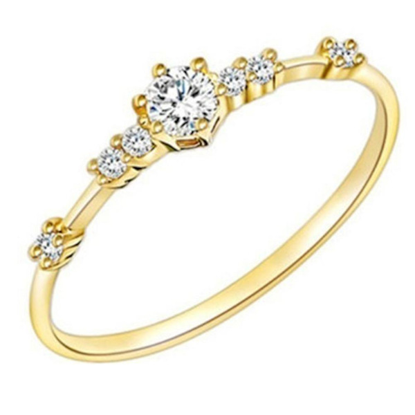 Dammode Rhinestone Inläggningar Bröllop Engagemang Finger Ring Smycken Present Rose Golden Us7
