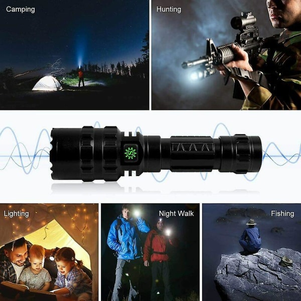 Tactical Torch 3000 Lumen Super Bright L2 Led Ficklampa USB Uppladdningsbar 5 Ljuslägen Picatinny Rail Mount And Push Switch för utomhusfiske [en]