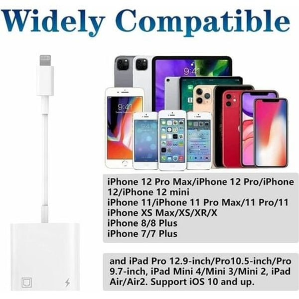 2 i 1 RJ45 Ethernet LAN Ethernet-adapter med laddningsport, kompatibel med iPhone/iPad/iPod, stöder alla iOS / 10/100