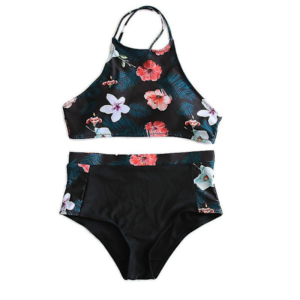 Kvinnor Blommig Bikini Set hög midja vadderad Crop Top Beach S