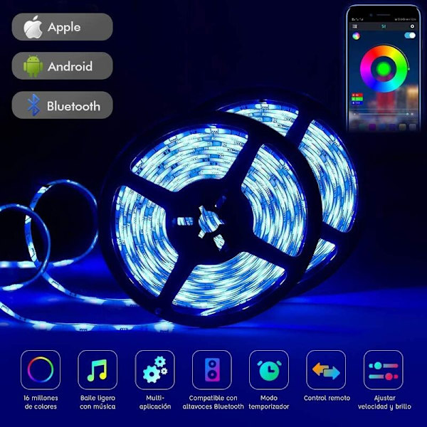 Bluetooth LED Strip Light, 5M RGB 5050 IP65 LED Strip Light med 28 dynamiske tilstande, Multicolor Light Strip styret af