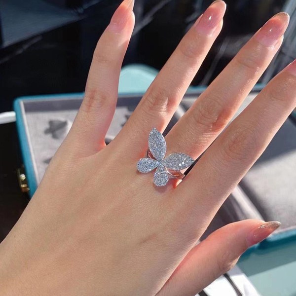 Kvinder Ringåbning Justerbar Lys Luster Luksus Fuld Rhinestones Sommerfugle Ring Smykker Tilbehør