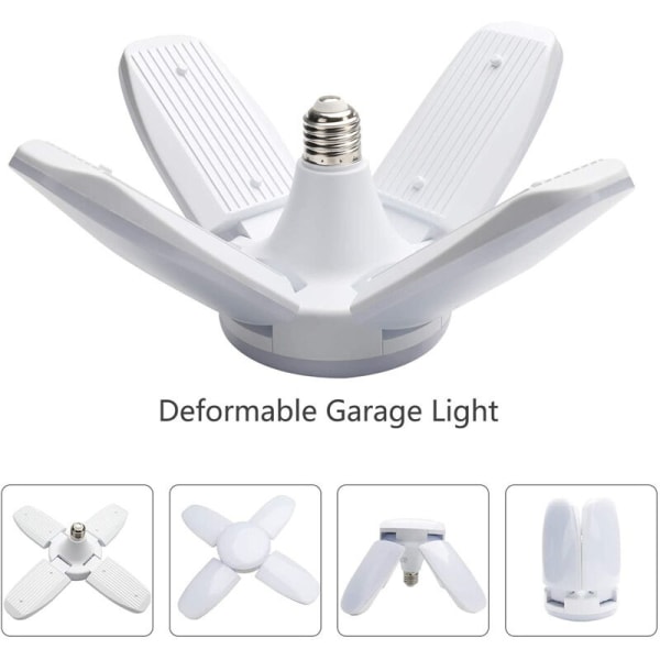1 pakke Hvit LED-arklys 4+1 sammenleggbar lys, taklys, garasjelys, 60W E27 6500K 6000Lm Verkstedlys, 175-265v
