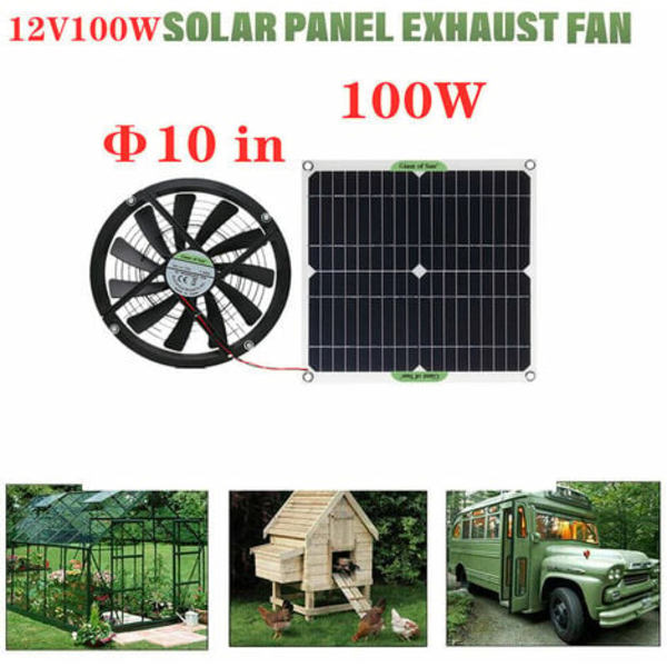 Solpanel 100W Monokristallin kisel Solpanel Solfilm 12V Solfläkt 10 tums minikylfläkt Solfläkt