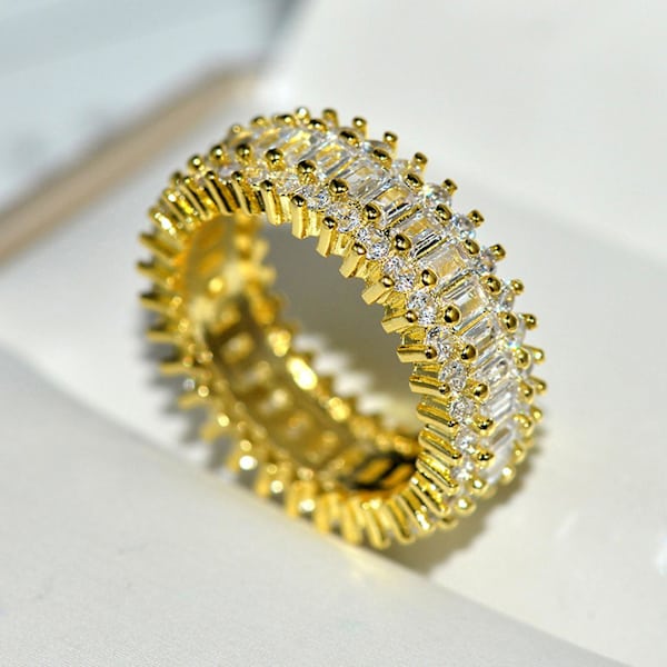 Kvinnor Creative Glittrande Cubic Zirconia inläggningar breda band ringar smycken present Golden US 8
