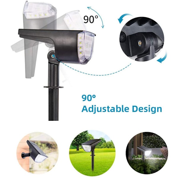 Cool vita 2-pack solcellslampor, landskapsbelysning, 2 i 1 vägglampa och stolplampa IP65 vattentät LED sladdlös dimbar för utomhusträdgård