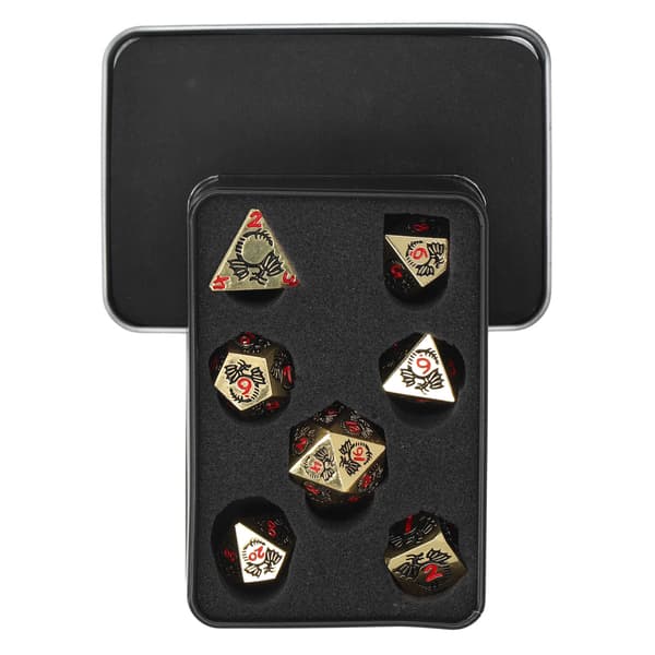 7 stk. Polyhedral Metalterningsæt med Dragemønster til RPG-festspil
